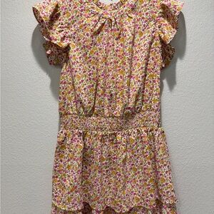 Floral Dress with Ruffle Sleeves and neck